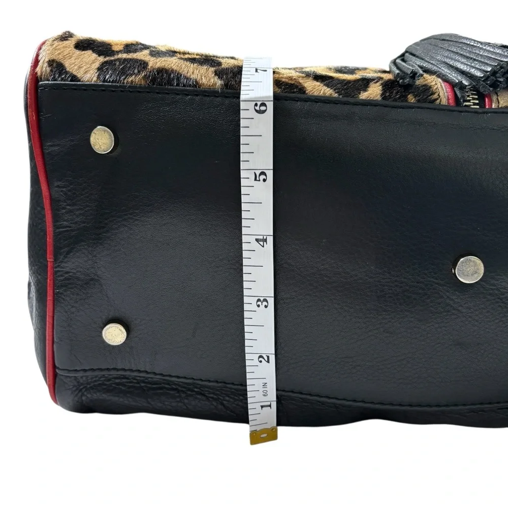 Aqua Madonna Leopard Calf Hair Large Leather Shoulder Bag Red Tassel Zip Satchel - Picture 15 of 15